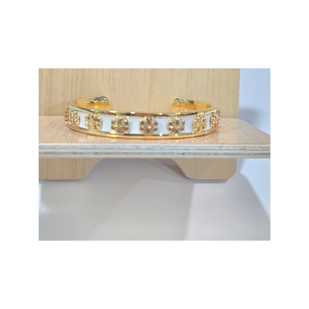 Tory Burch Gold and White Enamel Bracelet
